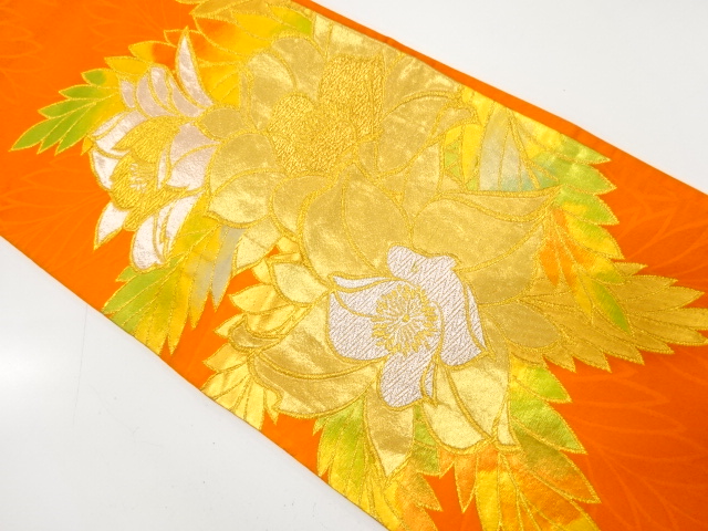 JAPANESE KIMONO / ANTIQUE FUKURO OBI / SILK / WOVEN FLOWER